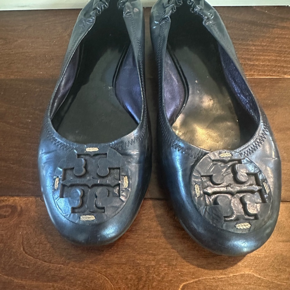 Tory Burch Blue Flats with Signature Logo